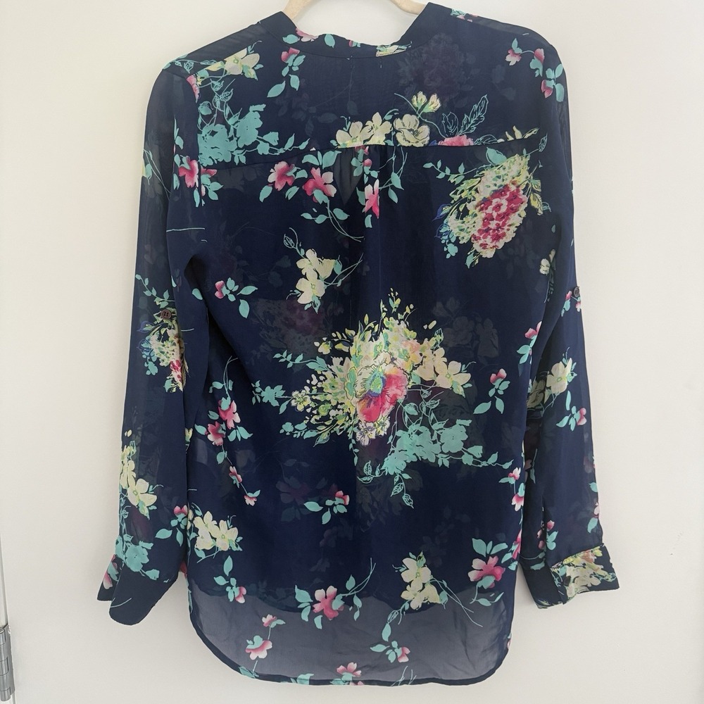 Kut From The Kloth Womens Floral Garden Blue Sheer Drape Button-Up Blouse Size S - Picture 2 of 8